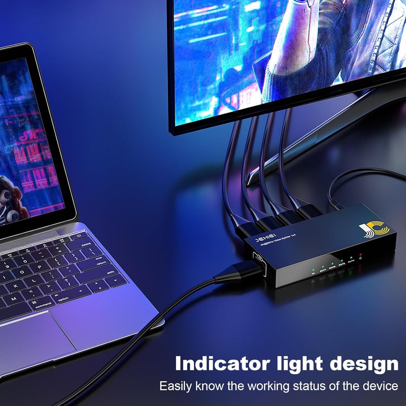 JCHICI HDMI Splitter 1 in 4 Out, HDM1 Switcher Splitter 4K@60Hz 4:4:4, HDMI Spliter for Dual Monitors, EDID Control, Compatible with Xbox PS4 Blu-Ray Player HDTV (1 Source onto 4 Displays) - Image 4